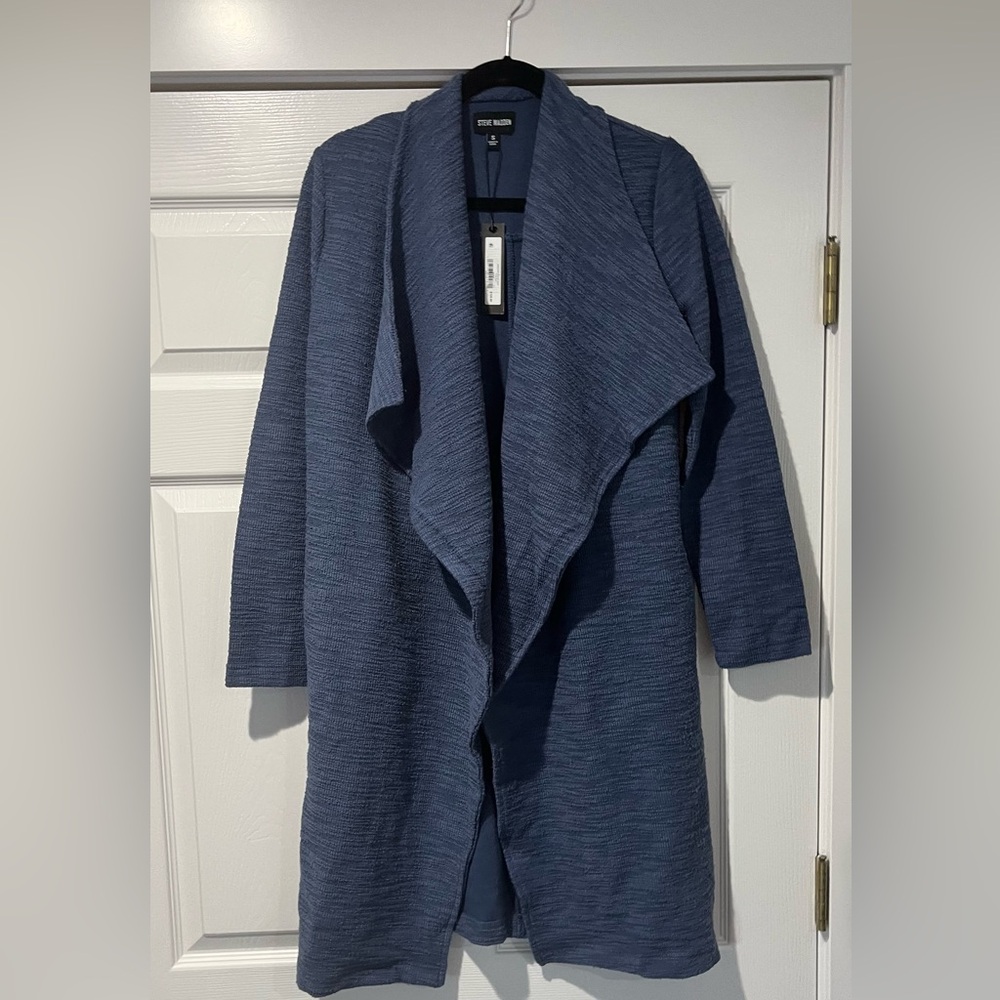 Steve Madden Slub Knit Blue Draped Cardigan - Picture 2 of 5